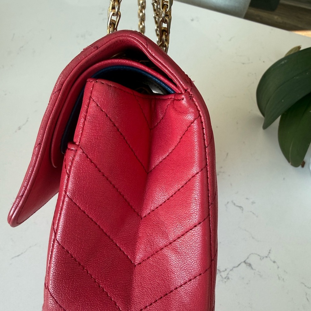 Chanel Chevron Lambskin Double Flap Double Chain Bag 2.55 Red Gold Metal Fitting - Picture 5 of 16
